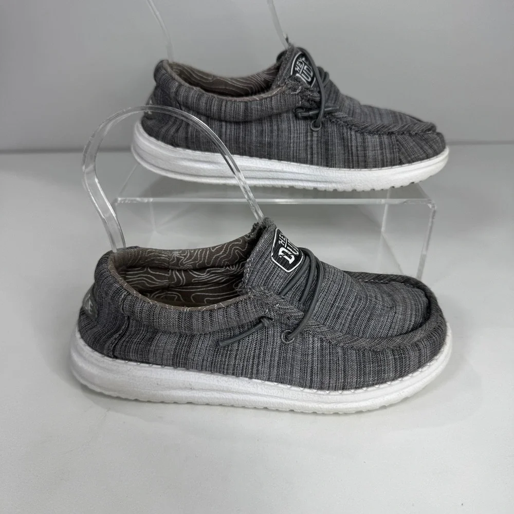 Hey Dude Wally Little Boys 12 Gray Marl Knit Slip On Loafers Shoes Comfy
